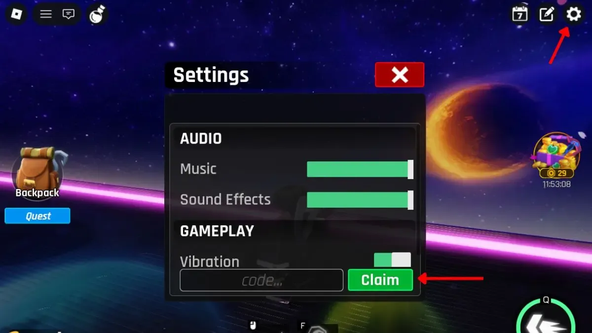 Click on the Settings wheel icon on the top right of the screen.