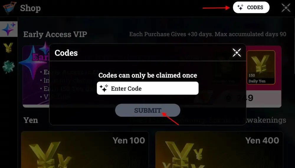 Enter a working code in the text box.