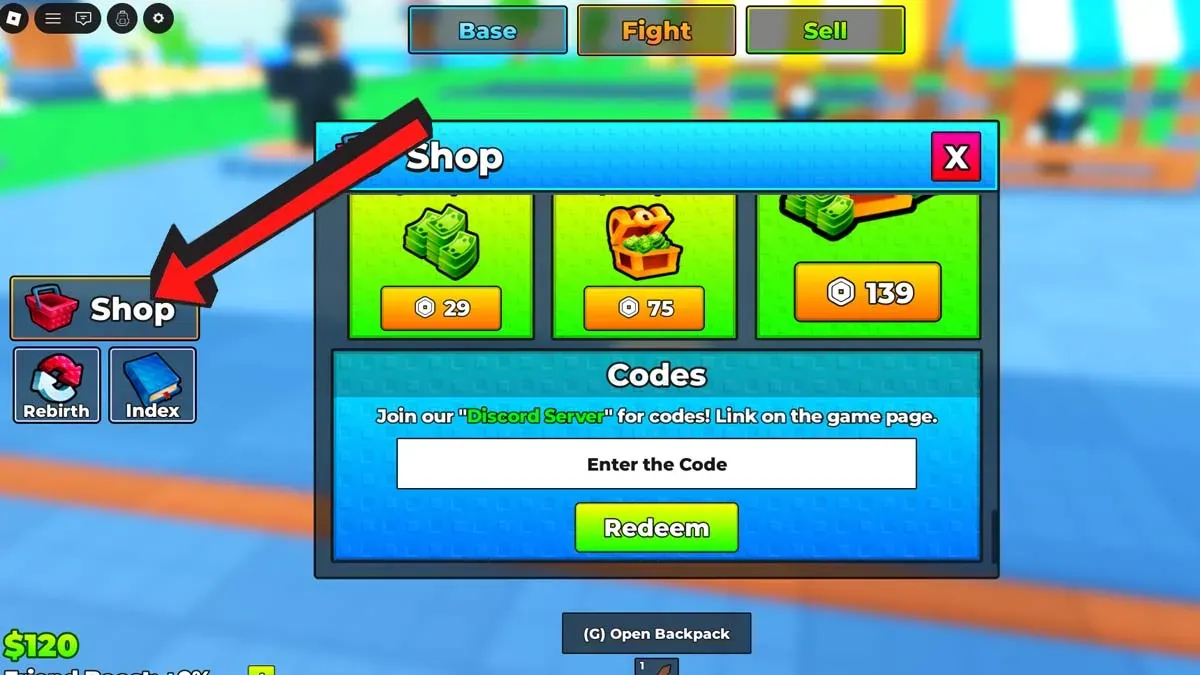 Click on the Shop icon on the left side