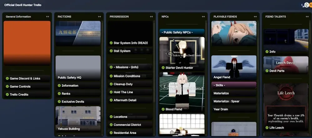 Devil Hunter Trello Board