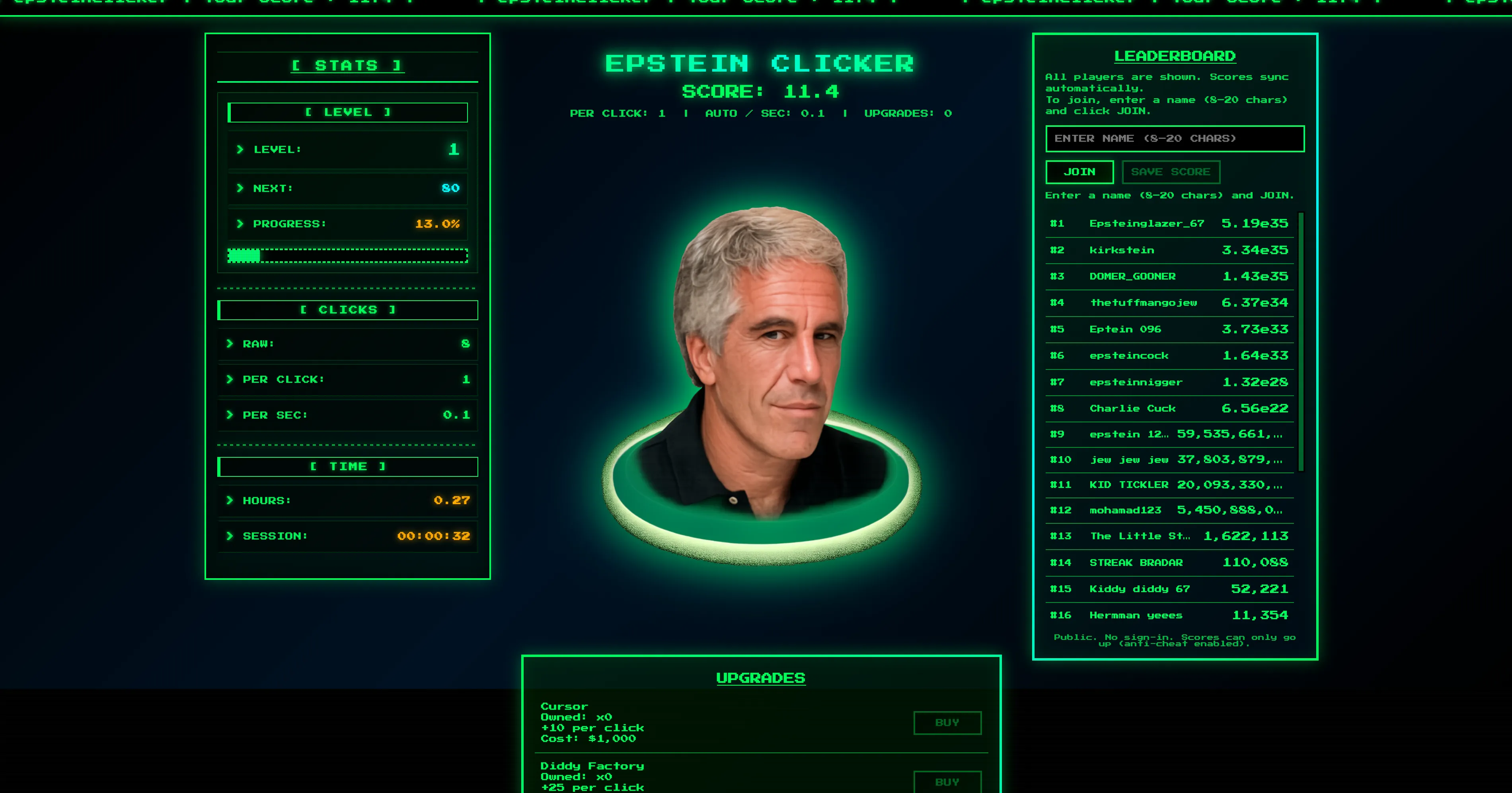 Epstein Clicker Gameplay Screenshot 1