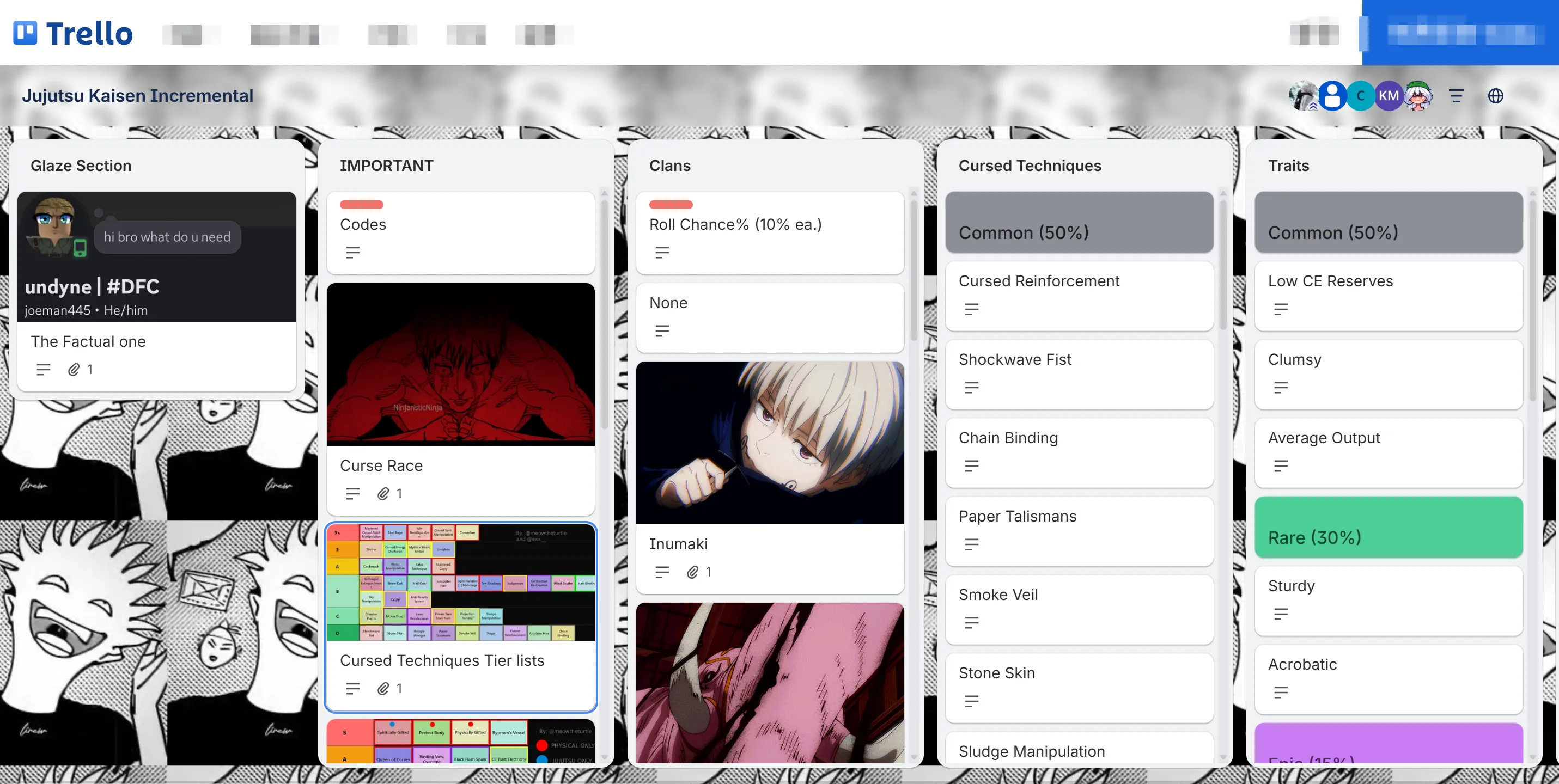 official Jujutsu Kaisen Incremental Trello board