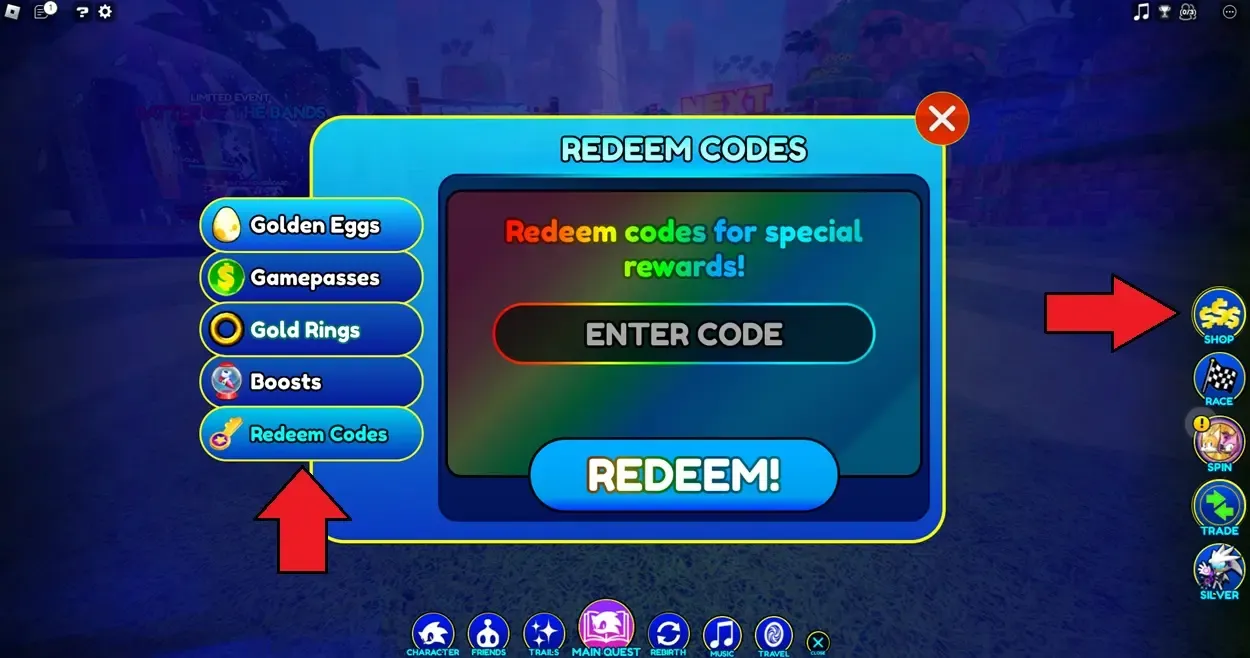 click on the Redeem Codes tab on the left